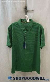 NWT Michel Rouen Men's Green/Teal Striped 1/4 Button Performance Polo - Sz M