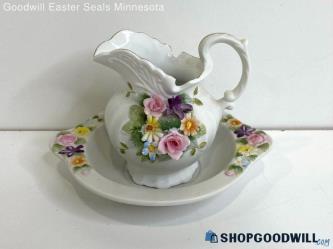 Lefton China 3D Floral Kw3221 Mini Pitcher & Bowl Set