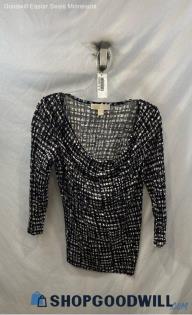 Michael Kors Women's Black/White patterned Drape Neck Blouse - Sz L