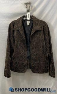 Chico's Women's Black/Rose Gold Leaf Pattern Open Blazer - Sz L