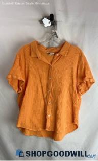 Lucky Brand Women's Orange Button Up Shirt - Sz XL