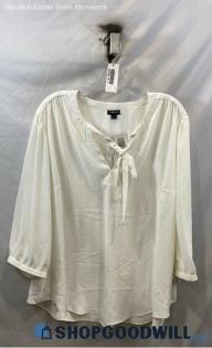 NWT Torrid Women's White Tie Neck Cropped Sleeve Blouse - Sz 3X