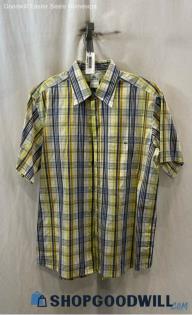 Lacoste Men's Blue/Yellow Plaid Cotton Button Up Shirt - Sz 44