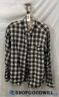 Columbia Men's Navy/White Plaid Lightweight Button Up Flannel - Sz M