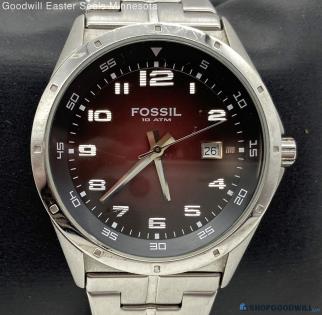 Men's Fossil Burgundy Dial Silver Tone Watch