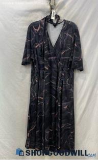 Torrid Women's Gray/Pink Marble Tie Belt Faux Wrap Dress - Sz 2