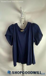 Michael Kors Women's Navy Surplice Sheer Sleeve Blouse - Sz XL