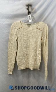 Lucky Brand Women's Ivory Loose Knit Button Embellished Sweater - Sz M