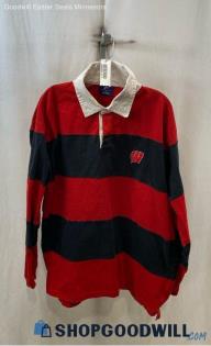 Proplayer Men's Red/Black Striped 1/4 Button Collared Embroidered VTG Polo Sz XL