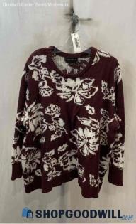 Lane Bryant Women's Maroon/White Floral Print Pullover Sweater - Sz 26/28