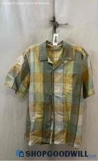 Tommy Bahama Women's Muted Yellow Plaid Linen & Silk Blend T-shirt - Sz L