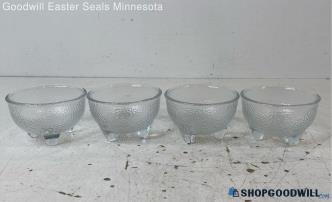 Lot of 4 Crisa Clear Glass Pebbled Texture Footed Bowls