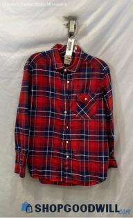 The North Face Women's Red/Navy Plaid Button Up Flannel - Sz S