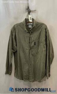 Columbia Men's Olive Green/Black Gingham Pattern Button Up Shirt - Sz L