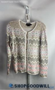 Pendleton Women's Gray/Pink Loose Knit Clasp Closure Sweater - Sz M