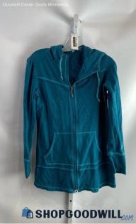 Athleta Women's Teal Jersey Knit Printed Graphic Thin Zip-Up Hoodie - Sz XS