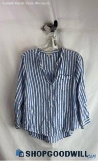 Lucky Brand Women's Blue/White Stripped Quarter Button Shirt - Sz PS