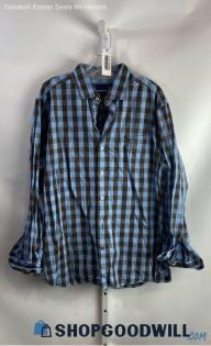 Tommy Bahama Men's Blue/Brown Gingham Button Up Long Sleeve Flannel - Sz L