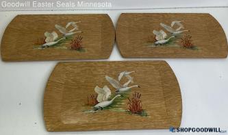 Haskelite Coronet Wooden Geese Art 3pc Deco Tray's