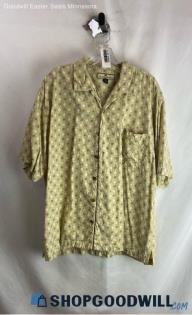 Tommy Bahama Men's Yellow Palm Tree Patterned Silk Button Up T-Shirt - Sz XL