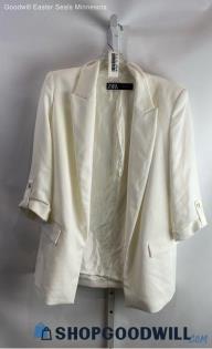 Zara Women's White Shoulder Padded Open Blazer - Sz S