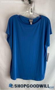 Chico's Women's Dusty Blue Boat Neck Cap Sleeve Top - Sz 16