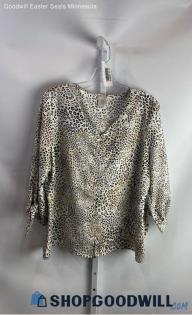 Chico's Women's White/Black Leopard Print Blouse - Sz 12