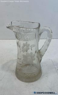 Unlabeled Clear Glass Water Pitcher With Floral Pattern