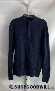 Tommy Bahama Men's Navy Blue Textured Knit 1/4 Zip Long Sleeve Sweater - Sz XL