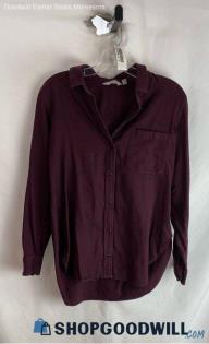 Athleta Women's Burgundy/Navy Striped Button Up Flannel - Sz S