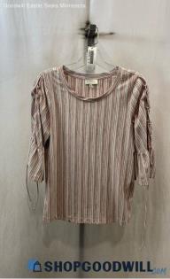 Lucky Brand Women's White/Red Pinstripes Blouse - Sz XS