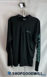 Columbia Men's Black/Teal Thin 1/4 Zip Logo Sleeve Sweater - Sz M