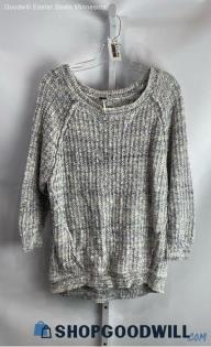 Free People Women's Heathered White/Black Ribbed Knit Sweater - Sz L