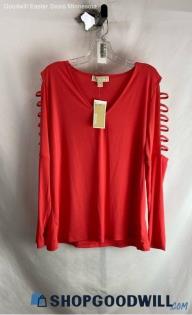 NWT Michael Kors Women's Coral Pink Strappy Coldshoulder Long Sleeve Top - Sz L