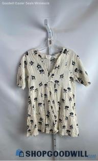 Zara Women's Ivory/Black Floral Blouse - Sz 14