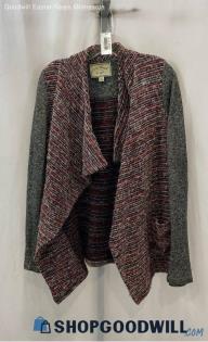 Lucky Brand Women's Red/Gray Striped Open Cardigan - Sz M