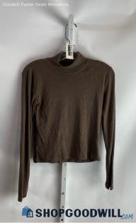 Zara Women's Brown Lightweight Jersey Knit Turtleneck Long Sleeve Shirt - Sz M