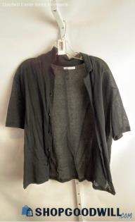 Zara Women's Black Sheer Button Up Shirt - Sz M