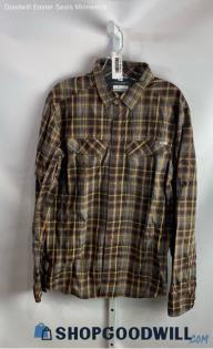 Columbia Men's Brown/Yellow Plaid Performance Button Up Shirt - Sz M