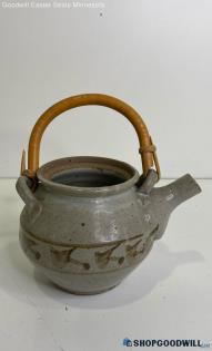 Unbranded Handmade Ceramic Pottery Teapot W/ Wooden Handle