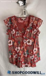 Lucky Brand Women's Pink Ruffle Sleeve V Neck Blouse - Sz XS