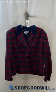 Pendleton Women's Red/Navy Blue Plaid Button Up Coat - Sz 14