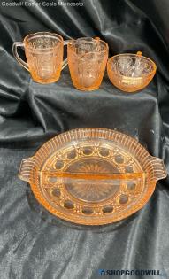 Pink Glass 4 Pc Cups & Divider Bowl