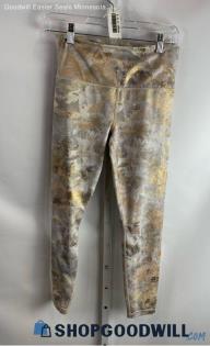 Athleta Women's Ligh Gray/Metallic Gold Pull On Ankle Shimmer Leggings - Sz PS