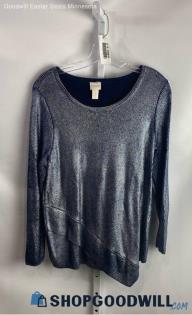 Michael Kors Women's Blue Shimmer Long Sleeve Shirt - Sz L