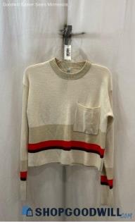 Athleta Women's Tan/Red Striped Cropped Pocket Sweater - Sz S