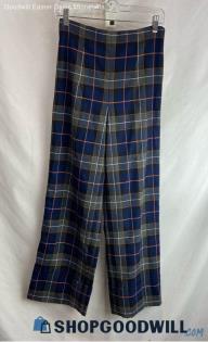 Zara Women's Navy/Orange Plaid Relaxed Straight Pants - Sz S