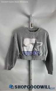 Zara X Starter Women's Light Gray Logo Graphic Crewneck Cropped Sweatshirt Sz S