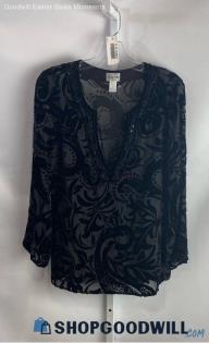 Chico's Women's Black Design Lace Long Sleeve Shirt - Sz S