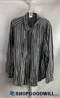 Torrid Women's Gray/White Striped Button Up Long Sleeve Shirt - Sz 2